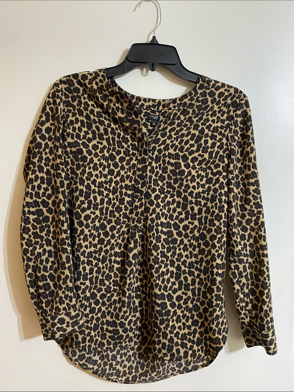 Talbots Petites Women’s Leopard Print Long Sleeve Blouse - Tan & Black Small P